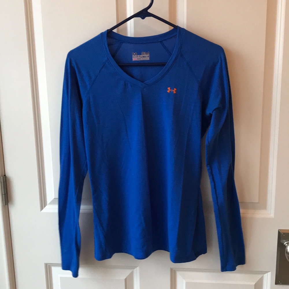 Blue Under Armour V-Neck Workout Long Sleeve Shirt